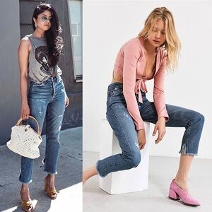 AGOLDE 90s High Rise Distressed Denim Cropped Raw Fray Hem Straight Leg Jeans 24